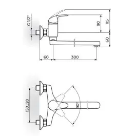 Jednoručna slavina - baterija za sudoperu - lavabo, ovalni izliv 300mm Perla JP321030 ROSAN