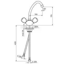 Dvoručna slavina - baterija za sudoperu - lavabo stojeća - kraći izliv 130mm Klasik fumme KF23013 ROSAN