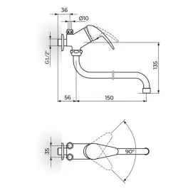 Slavina-Baterija za protočni bojler izliv 150mm King ROSAN