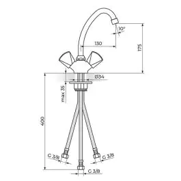 Slavina-baterija stojeća za protočni bojler sa 3 cevi 130mm Klasik ROSAN