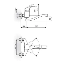 Slavina-Baterija za sudoperu - lavabo S 200mm King ROSAN