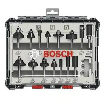 Komplet raznih glodala, 15 komada, prihvat 6 mm Bosch