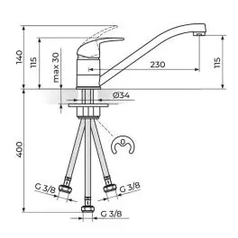 Rosan slavina-baterija za sudoperu 3 cevi 150mm Perla