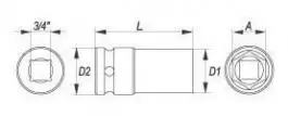 Ključ nasadni udarni 3/4” 6ug. L-27 YATO