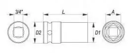 Ključ nasadni udarni 3/4” 6ug. L-24 YATO