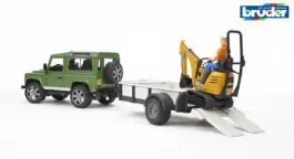 Džip Land Rover sa prikolicom i JCB mini bagerom i figurom BRUDER